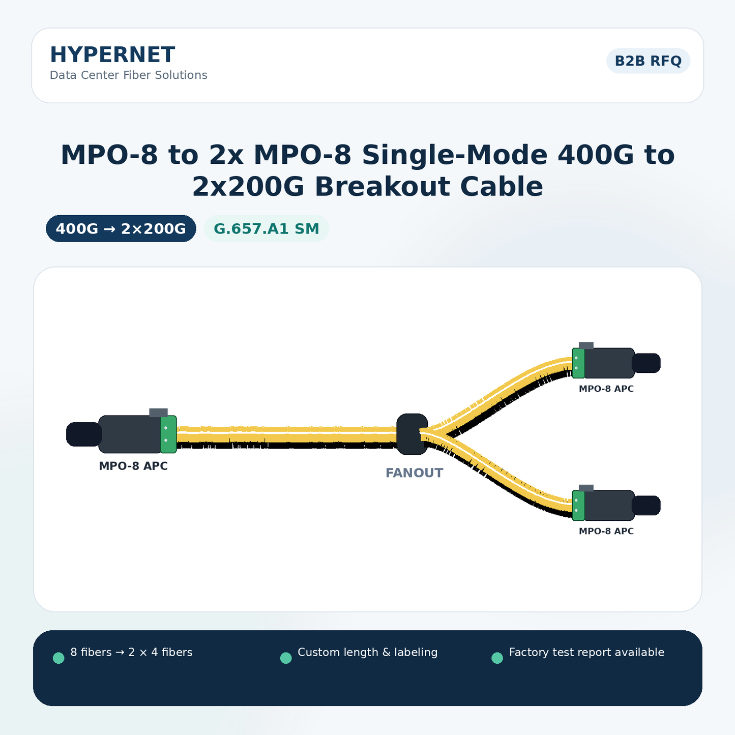 MPO-8 to 2x MPO-8 Single-Mode 400G to 2x200G Breakout Cable