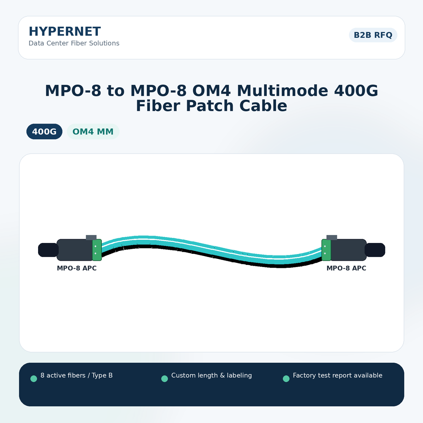 MPO-8 to MPO-8 OM4 Multimode 400G Fiber Patch Cable